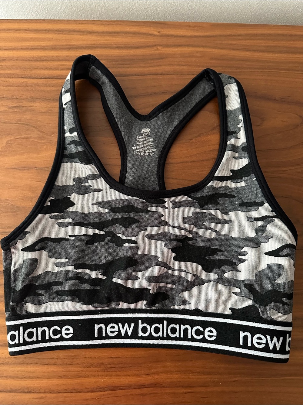 New Balance Black & Gray Camo Racerback Sports Bra